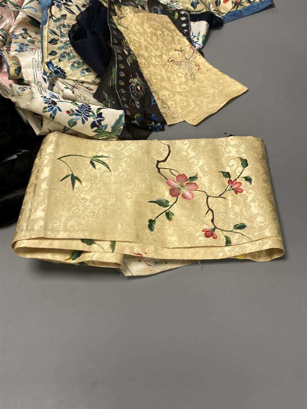 A group of 19th century and 20th century Chinese sleeve bands and various Chinese embroideries